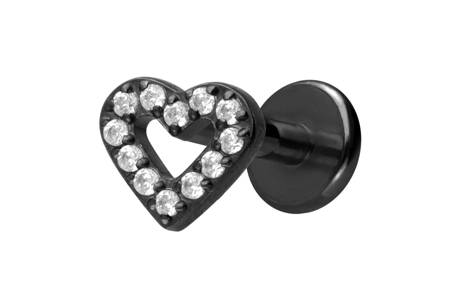 Titan Labret Piercing mit Innengewinde KRISTALLHERZ